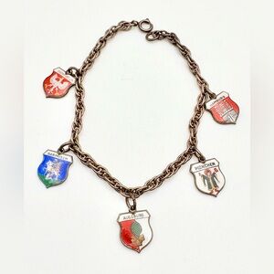 Vintage Travel Sterling Silver German Enamel Charm Bracelet